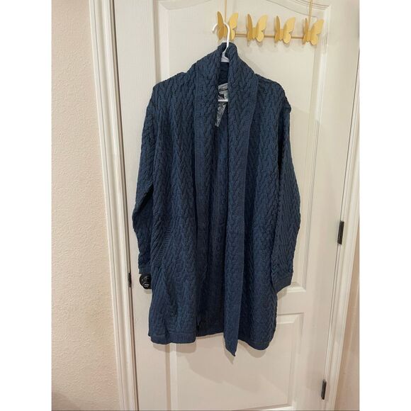 Aran Crafts Open Front Cardigan Size XL NWOT Blue and Black - Picture 1 of 7